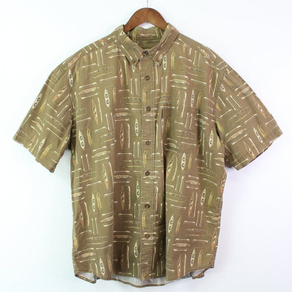 Woolrich Short‎ Sleeve Canoe Print Shirt Brown Size XL